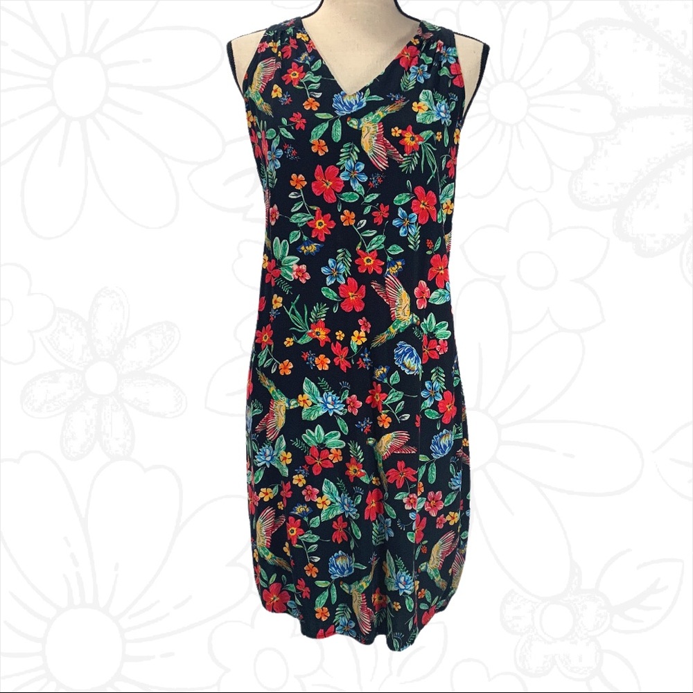 Old Navy Black & Floral Bird Print Shift Dress